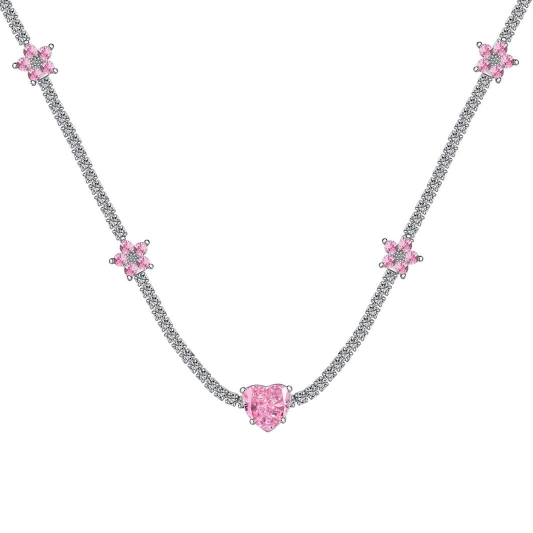 [LUCKY LOVE]Dazzling Pink Heart Flower Necklace