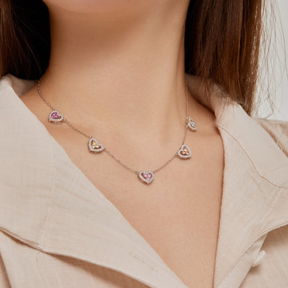 [LUCKY LOVE]Sparkling Five Heart Necklace