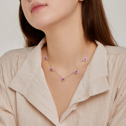 [LUCKY LOVE]Sparkling Five Heart Necklace