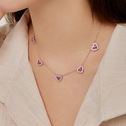 [LUCKY LOVE]Sparkling Five Heart Necklace
