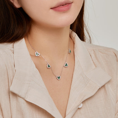 [LUCKY LOVE]Sparkling Five Heart Necklace