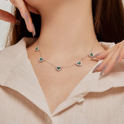 [LUCKY LOVE]Sparkling Five Heart Necklace