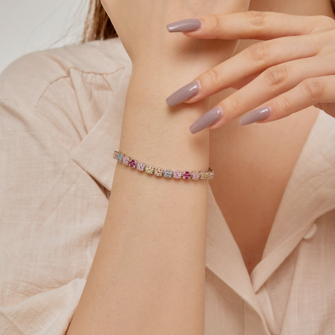 [LUCKY LOVE]Delicate Colorful Emerald Cut Daily Bracelet