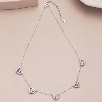 [LUCKY LOVE]Sparkling Five Heart Necklace