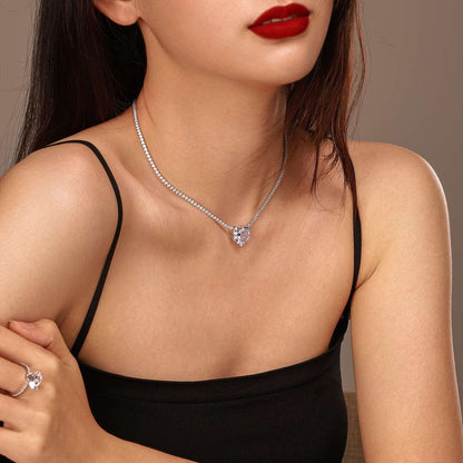 [LUCKY LOVE]8.0 Carat Versatile Colorful Sweet Heart-Shaped Tennis Necklace