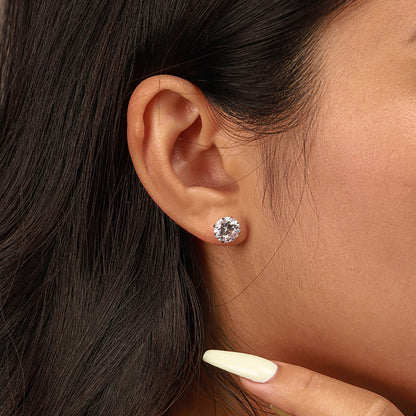 [LUCKY LOVE]Stylish Shiny Round Center Stone Stud Earrings
