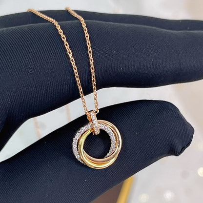 [LUCKY LOVE]TRINITY NECKLACE SILVER GOLD PINK GOLD DIAMONDS