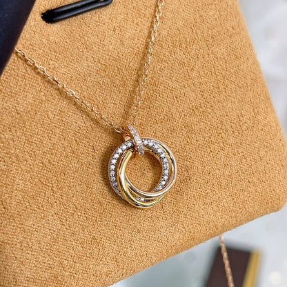 [LUCKY LOVE]TRINITY NECKLACE SILVER GOLD PINK GOLD DIAMONDS