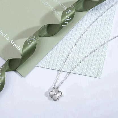[LUCKY LOVE]CLOVER  15MM DIAMOND LASER NECKLACE SILVER