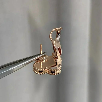 [LUCKY LOVE]CLOVER MEDIUM 1 MOTIFS  PINK MOP DIAMOND EARRINGS