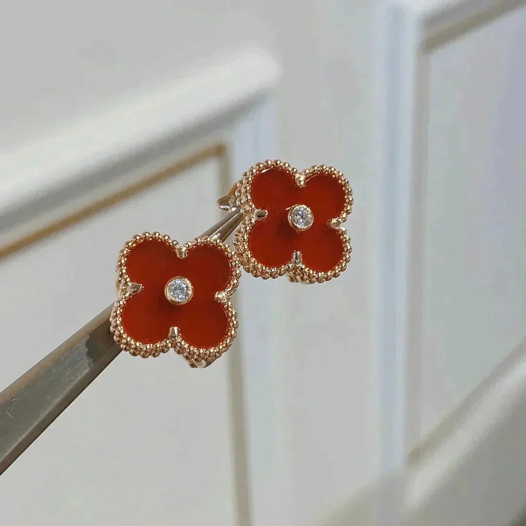 [LUCKY LOVE]CLOVER MEDIUM 1 MOTIFS CARNELIAN  DIAMOND earrings