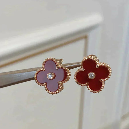 [LUCKY LOVE]CLOVER MEDIUM 1 MOTIFS CARNELIAN  DIAMOND earrings