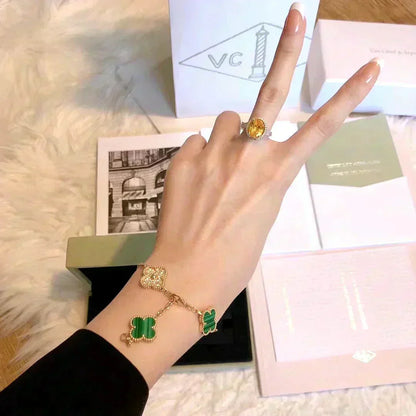 [LUCKY LOVE] CLOVER 5 MOTIF MALACHITE BRACELET COLLECTION