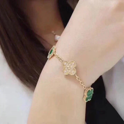 [LUCKY LOVE] CLOVER 5 MOTIF MALACHITE BRACELET COLLECTION