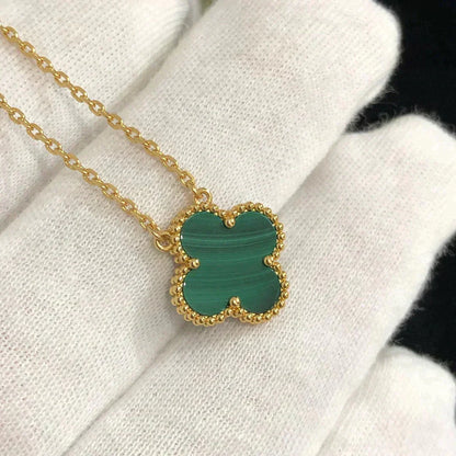 [LUCKY LOVE]CLOVER 15MM MALACHITE SINGLE FLOWER  NECKLACE