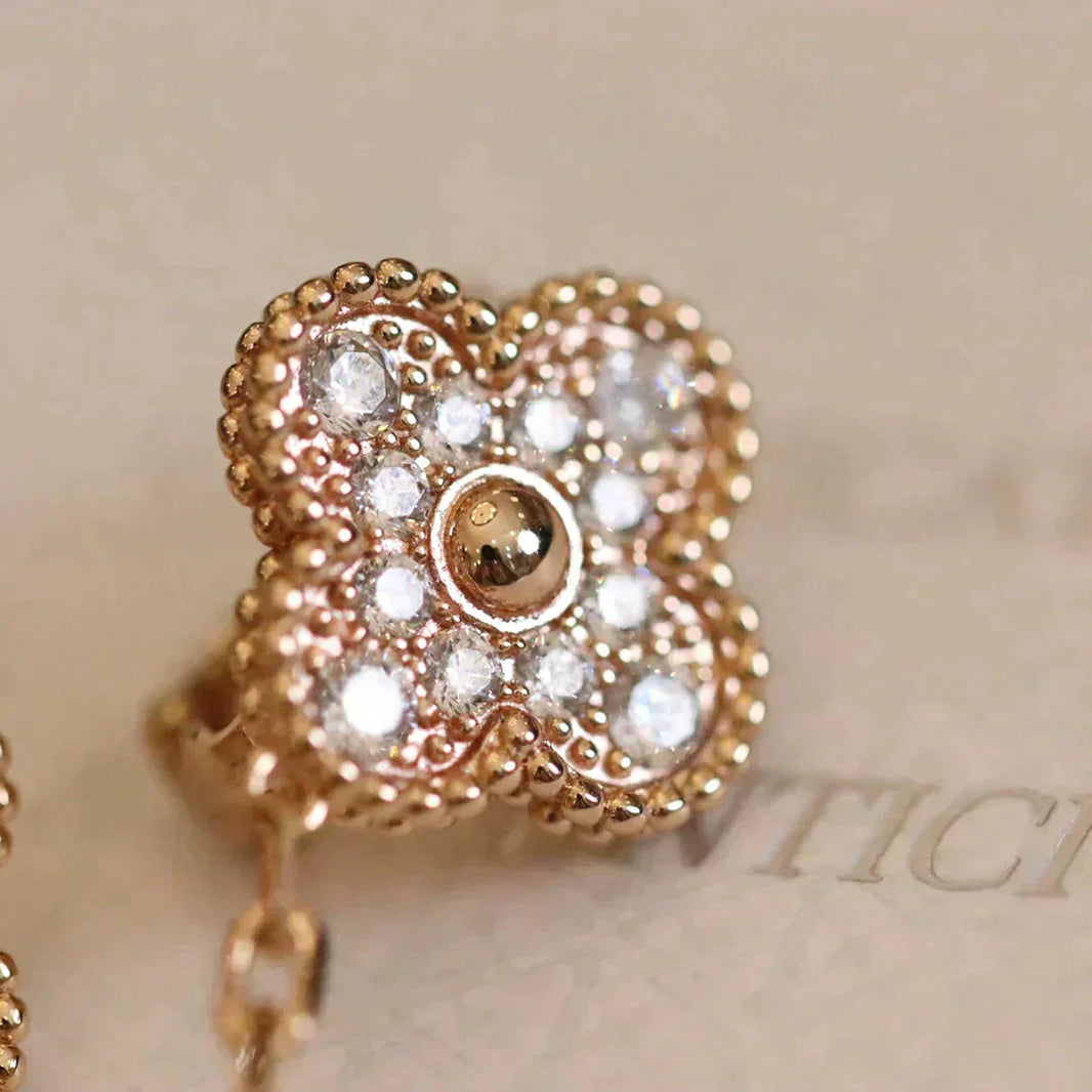 [LUCKY LOVE]CLOVER MEDIUM 1 MOTIFS FUll DIAMOND EARRINGS