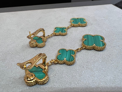 [LUCKY LOVE]CLOVER MALACHITE 3 MOTIFS GOLD