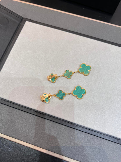 [LUCKY LOVE]CLOVER MALACHITE 3 MOTIFS GOLD
