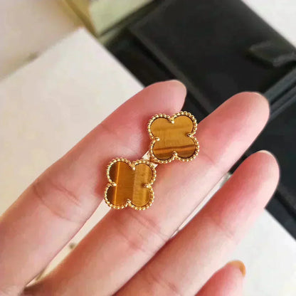 [LUCKY LOVE]CLOVER MEDIUM 1 MOTIFS TIGER EYE EARRINGS