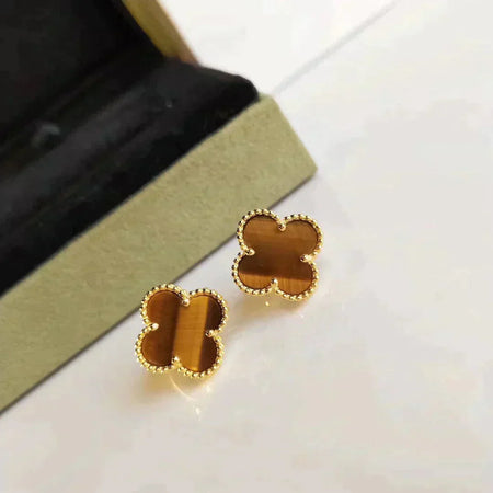 [LUCKY LOVE]CLOVER MEDIUM 1 MOTIFS TIGER EYE EARRINGS