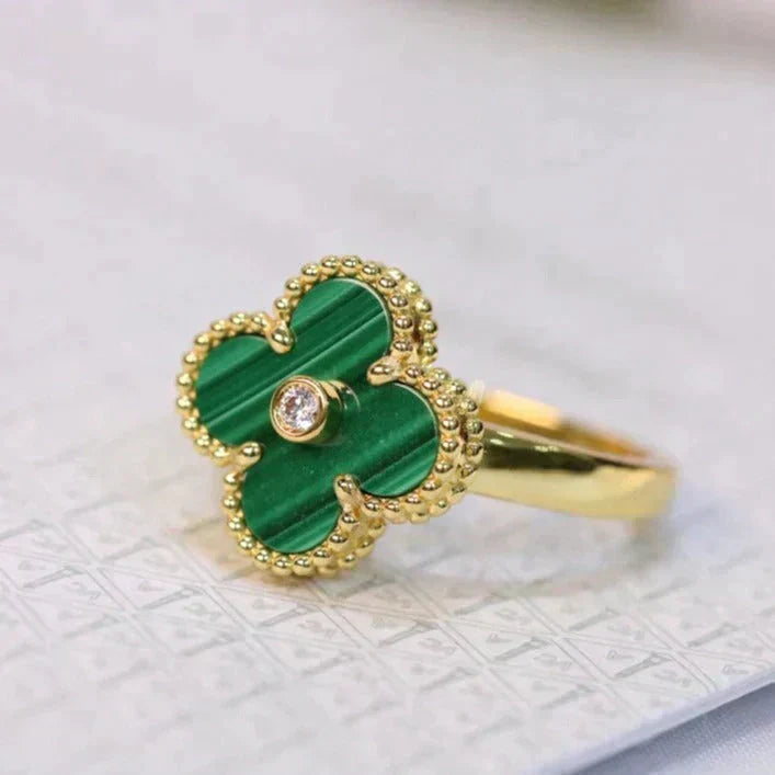 [LUCKY LOVE]CLOVER MALACHITE RING GOLD DIAMOND