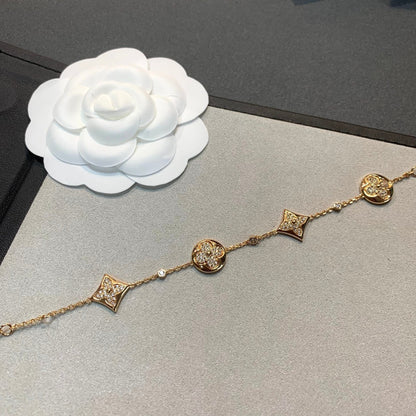 [LUCKY LOVE]STAR AND SUN 4 MOTIFS GOLD DIAMONDS BRACELET