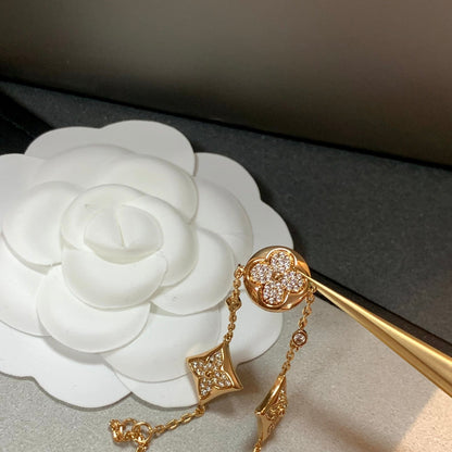 [LUCKY LOVE]STAR AND SUN 4 MOTIFS GOLD DIAMONDS BRACELET