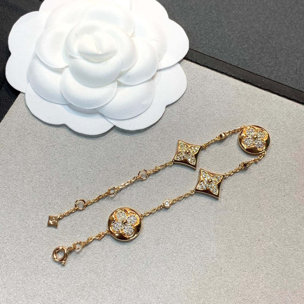 [LUCKY LOVE]STAR AND SUN 4 MOTIFS GOLD DIAMONDS BRACELET