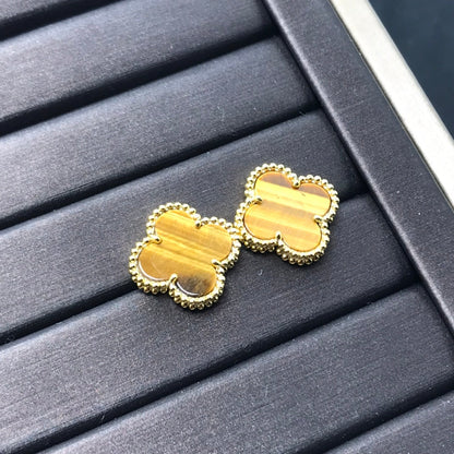 [LUCKY LOVE]CLOVER MEDIUM 1 MOTIFS TIGER EYE EARRINGS