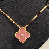 [LUCKY LOVE]CLOVER 15MM DIAMOND RHODONITE NECKLACE