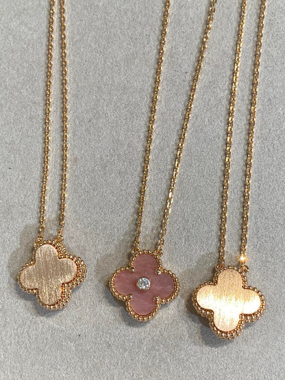 [LUCKY LOVE]CLOVER 15MM DIAMOND RHODONITE NECKLACE