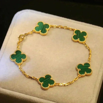[LUCKY LOVE] CLOVER 5 MOTIF MALACHITE BRACELET COLLECTION