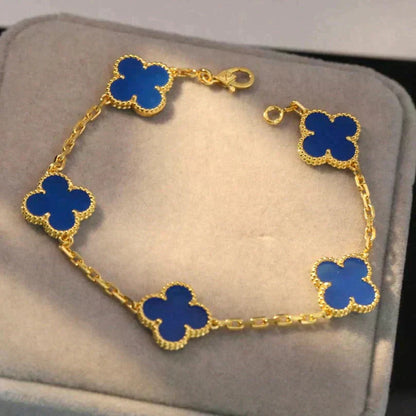 [LUCKY LOVE] CLOVER 5 MOTIF BLUE AGATE BRACELET COLLECTION