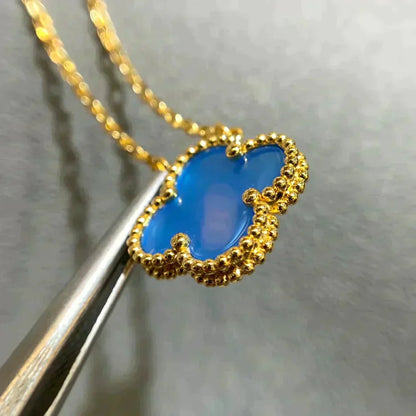 [LUCKY LOVE]CLOVER 15MM BLUE AGATE NECKLACE