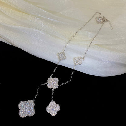 [LUCKY LOVE]CLOVER 5 MOTIFS SILVER DIAMONDS NECKLACE