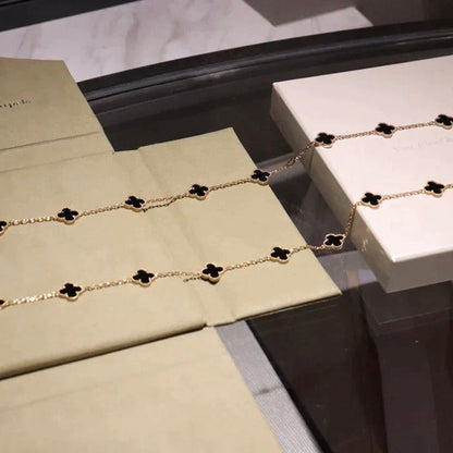 [LUCKY LOVE]CLOVER 20 MOTIFS ONYX NECKLACE