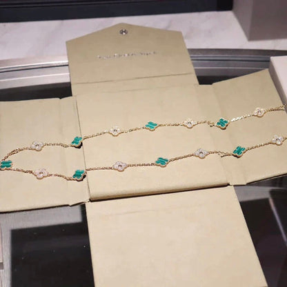 [LUCKY LOVE]CLOVER 20 MOTIFS MALACHITE DIAMOND NECKLACE