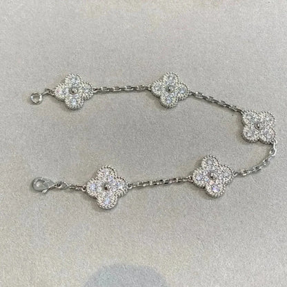 [LUCKY LOVE] CLOVER 5 MOTIF FULL DIAMOND BRACELET COLLECTION