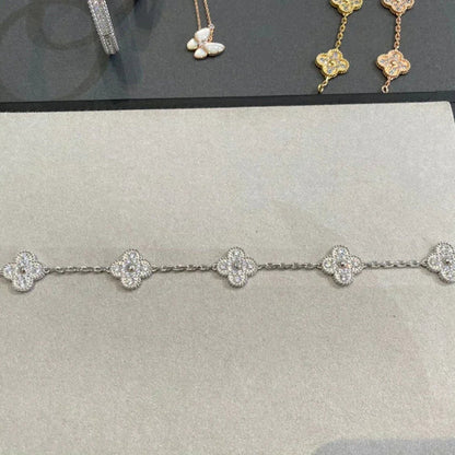 [LUCKY LOVE] CLOVER 5 MOTIF FULL DIAMOND BRACELET COLLECTION