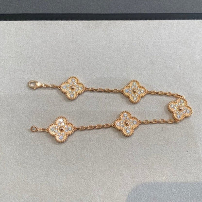 [LUCKY LOVE] CLOVER 5 MOTIF FULL DIAMOND BRACELET COLLECTION