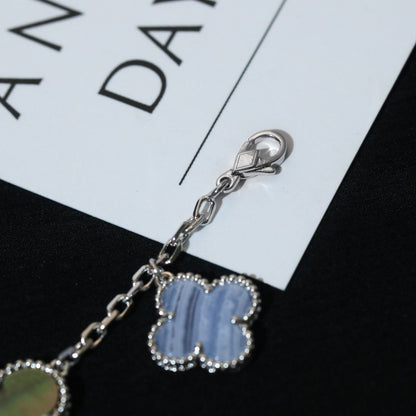[LUCKY LOVE]CLOVER BRACELET 5 MOTIFS MOP CHALCEDONY SILVER