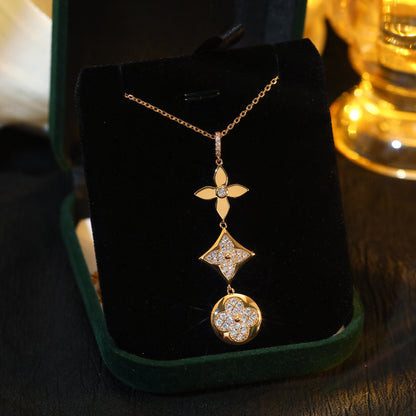 [LUCKY LOVE]STAR AND SUN DIAMOND PINK GOLD NECKLACE