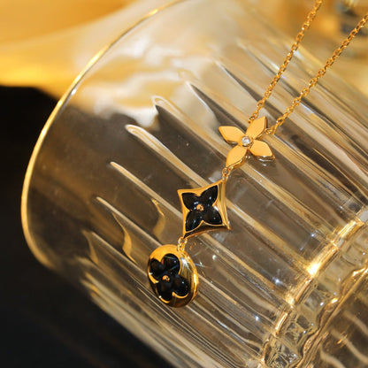 [LUCKY LOVE]STAR AND SUN ONYX PINK GOLD NECKLACE