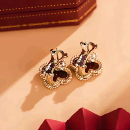 [LUCKY LOVE]CLOVER MEDIUM 1 MOTIFS CARNELIAN  EARRINGS