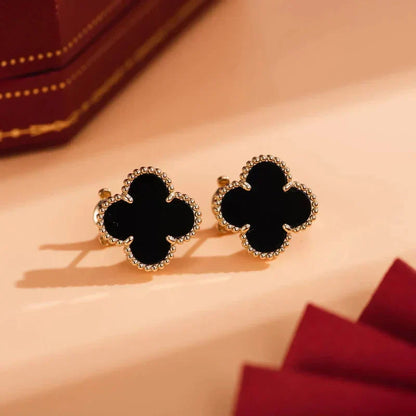 [LUCKY LOVE]CLOVER MEDIUM 1 MOTIFS  ONYX STUD EARRINGS