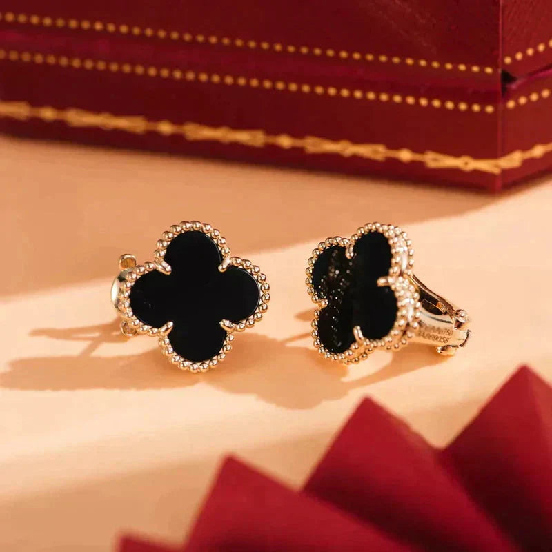 [LUCKY LOVE]CLOVER MEDIUM 1 MOTIFS  ONYX STUD EARRINGS