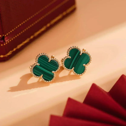 [LUCKY LOVE]CLOVER MEDIUM 1 MOTIFS MALACHITE  EARRINGS