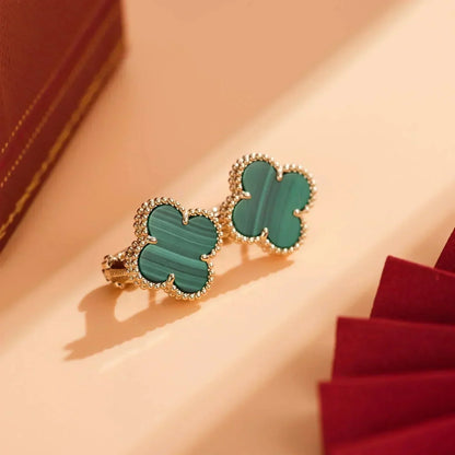 [LUCKY LOVE]CLOVER MEDIUM 1 MOTIFS MALACHITE  EARRINGS