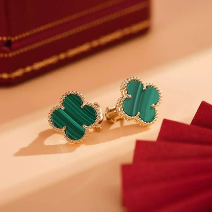 [LUCKY LOVE]CLOVER MEDIUM 1 MOTIFS MALACHITE  EARRINGS