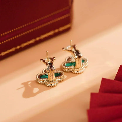 [LUCKY LOVE]CLOVER MEDIUM 1 MOTIFS MALACHITE  EARRINGS